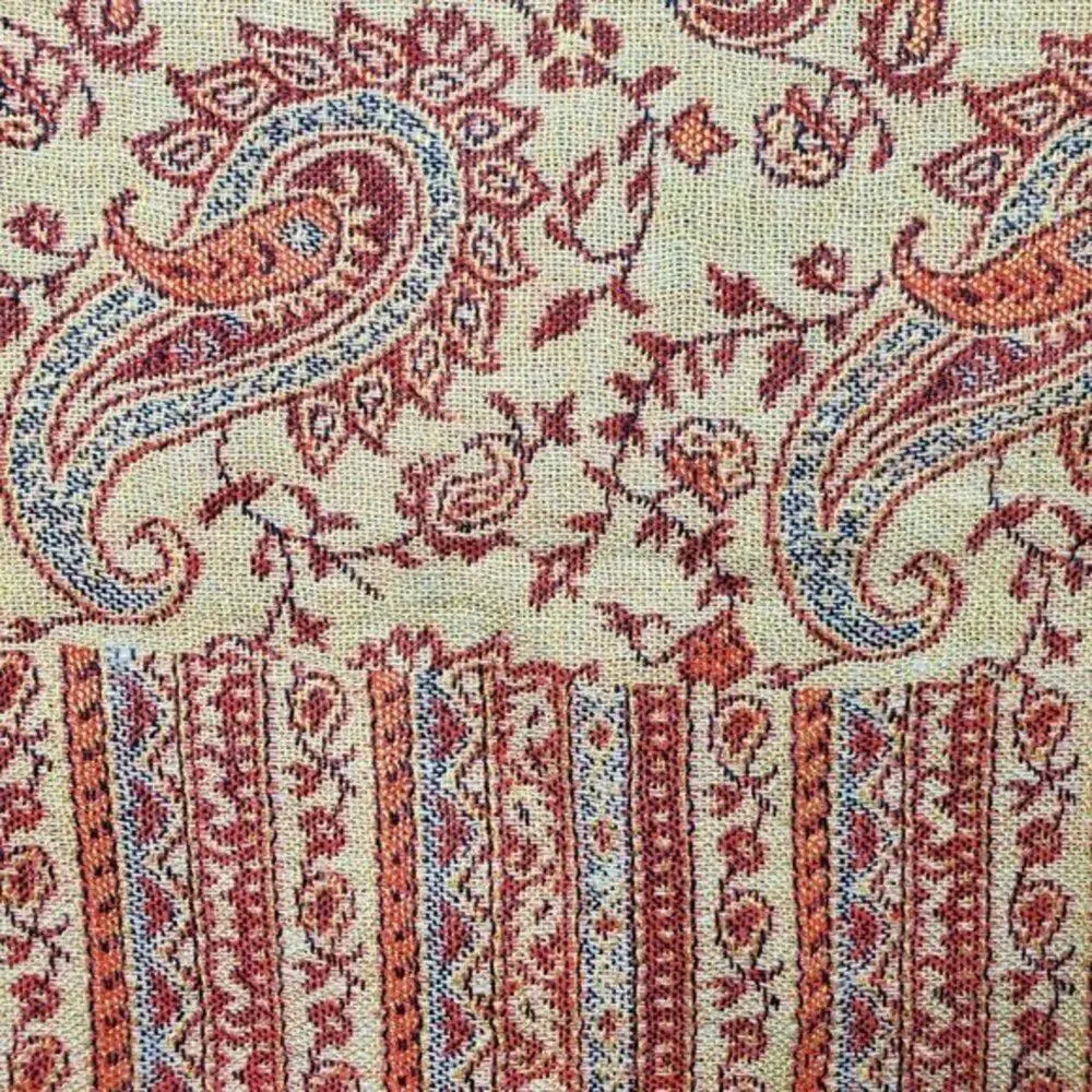 Pashmina Scarf Double Sided Paisley Red Gold Silk Blend Women One Size Shawl